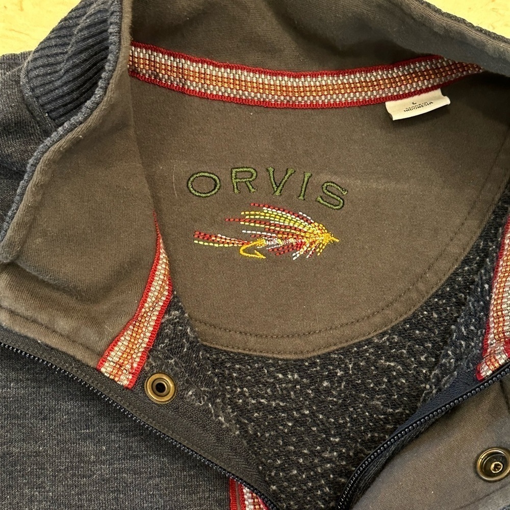 Orvis Men’s Signature Quarter-Zip Sweatshirt Dark Heather Navy Sz L​ - Picture 5 of 7